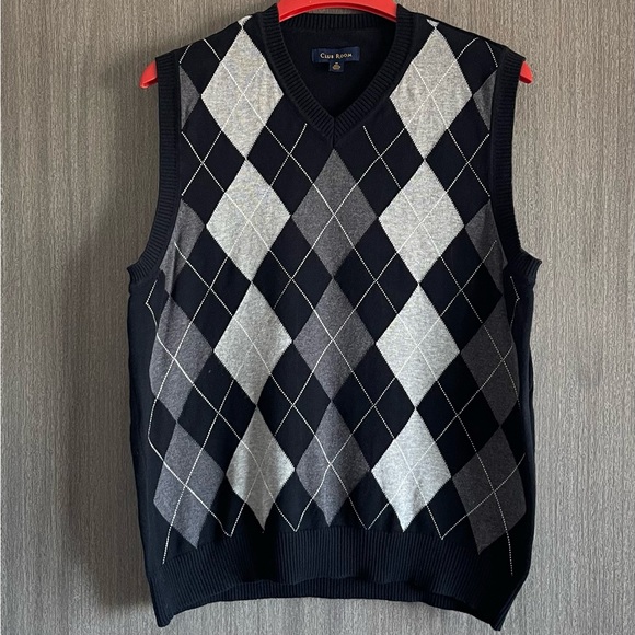 Club Room Sweater Vest - Black Grey & Argyle - Size Medium - Picture 1 of 12